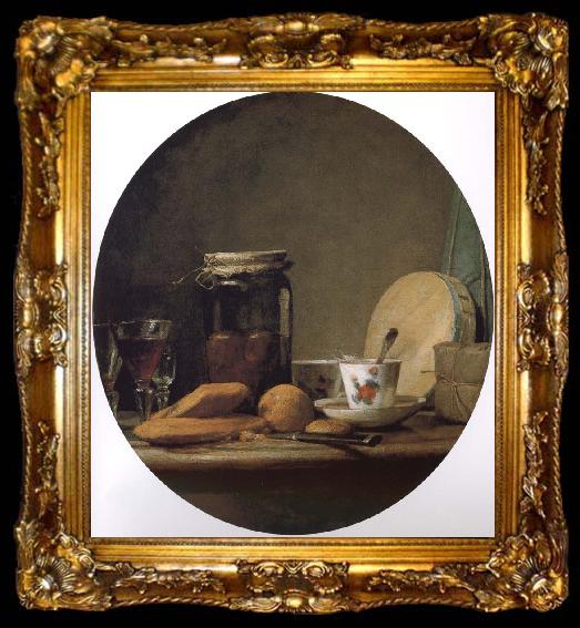 framed  Jean Baptiste Simeon Chardin Equipped with a jar of apricot glass knife still life, etc., ta009-2